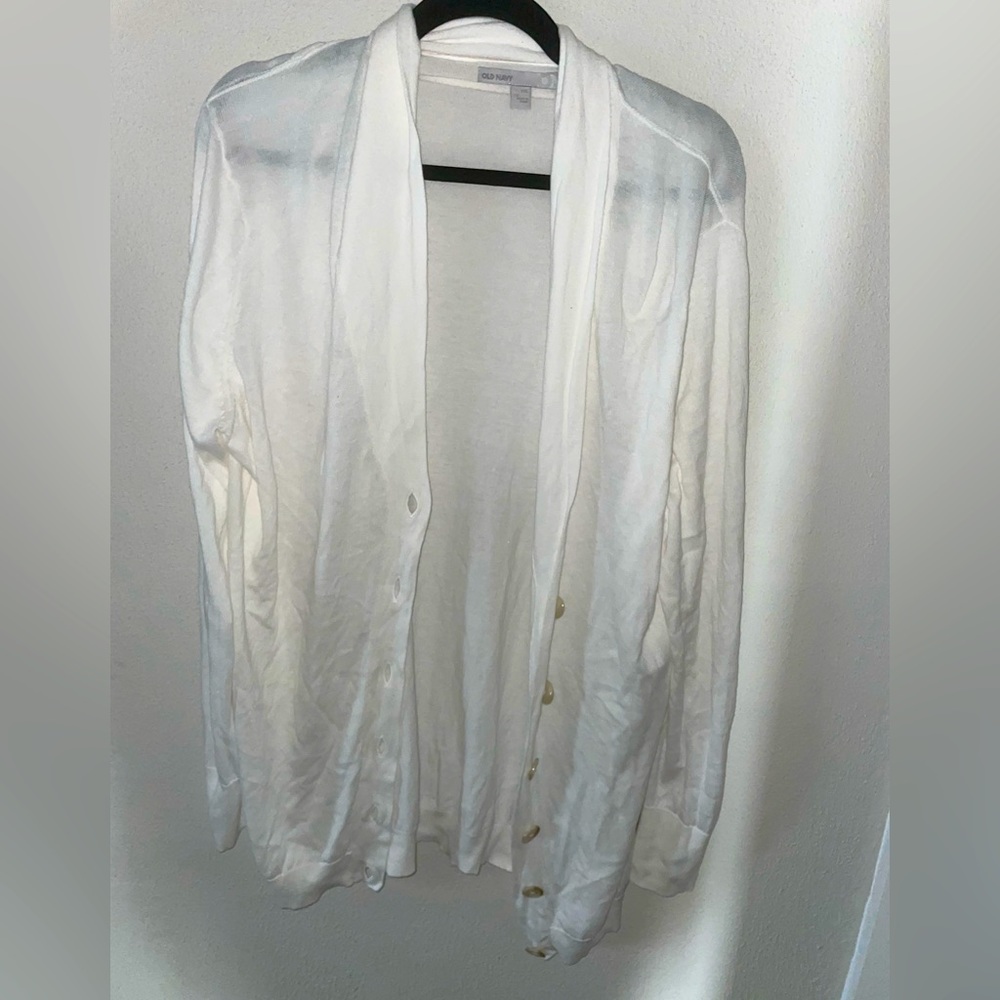 White Old Navy Button Up Cardigan with small Collar